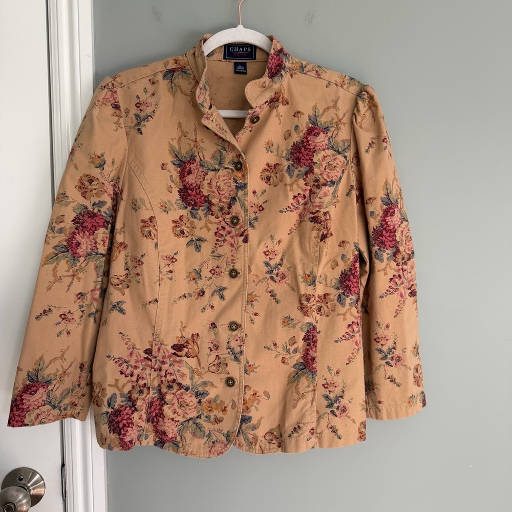 Vintage Chaps 90s Floral Rose Printed Prairie Twill Jacket Blazer 100% Cotton